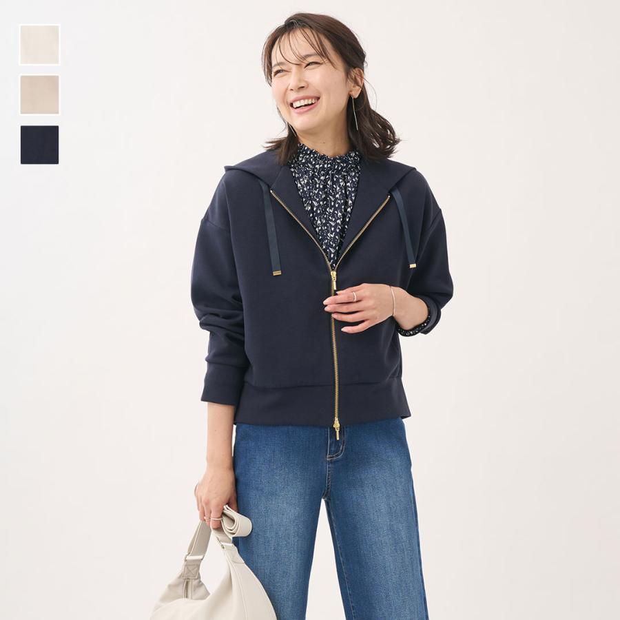 レディース トップス アウター パーカー 羽織り キレイ見え ウォッシャブル ストレッチ 春 おしゃれ  通販|ダブルジップダンボールパーカー  KEYUCA(ケユカ) | KEYUCA