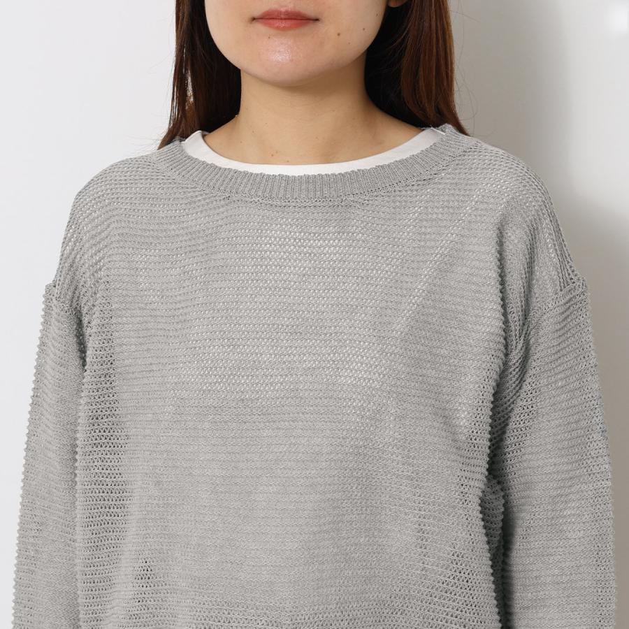 YOKE メッシュ編み クルーネック 長袖ニット グレー系 KEYUCA（ケユカ） レディース トップス ニット メッシュ ドライタッチ