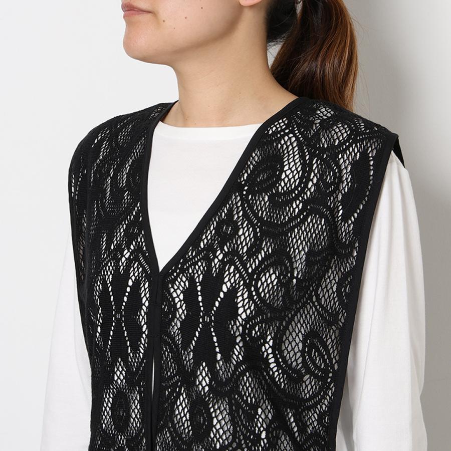 美品 25AW mudoca はじける ひととき ベスト レース襟 F ブラック KEYUCA（ケユカ） レディース ジレ ベスト レース 前後 幾何学 旬