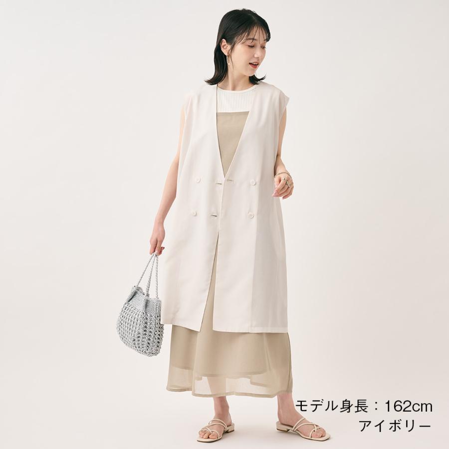 レディース トップス ジレ ベスト ロング 薄手 シアー 冷感 通気性 ウォッシャブル 夏 おしゃれ 通販|ノーカラーシアージレ KEYUCA(ケユカ) | KEYUCA | 01