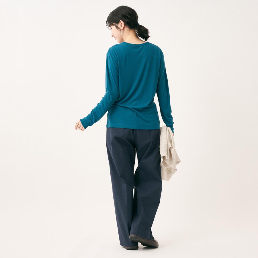 レディース トップス 長袖 ロングTシャツ ロンT カットソー クルーネック 丸首 ウォッシャブル 秋 おしゃれ 通販|シアー長袖Tシャツ KEYUCA(ケユカ) | KEYUCA | 06
