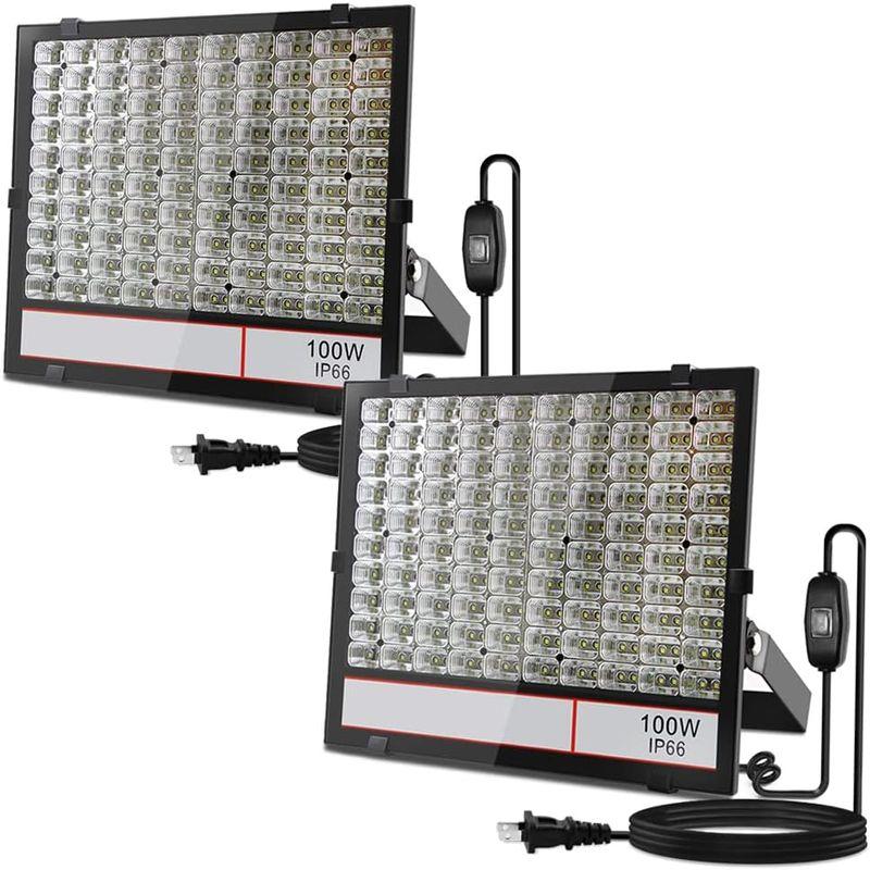 薄型 軽量 大光量 LED投光器 100W 10000LM AC85~265V 強化ガラスカバー 高防水性 PSE認証済3m配線コード付(黒 - 4