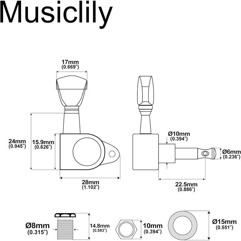 Musiclily Economy 3対3 ロトスタイル 密封 エピフォンレスポールSG ESギター用ペグセット、キーストーンボタンクロム｜keywest-store｜02