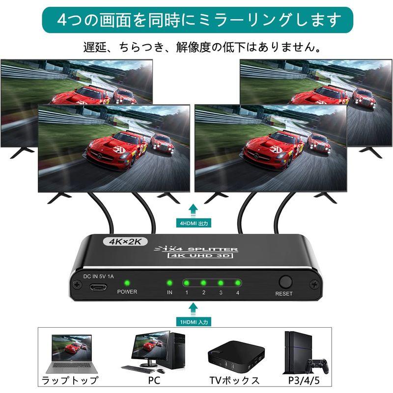 HDMI 分配器 1入力4出力 HDMI スプリッター 自動切替 4Kx2K/1080P解像度 4画面同時出力 3D視覚効果 金メッキポート｜keywest-store｜02