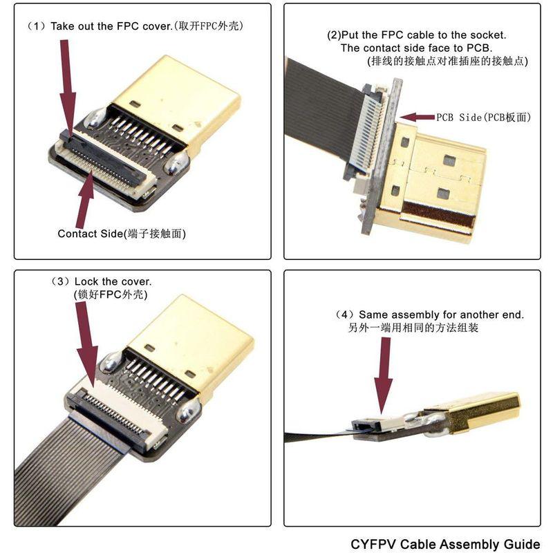 chenyang CYFPV HDMI オス-メス FPC フラット延長ケーブル カメラ HDTV マルチコプター 航空写真用 90度 左角｜keywest-store｜02