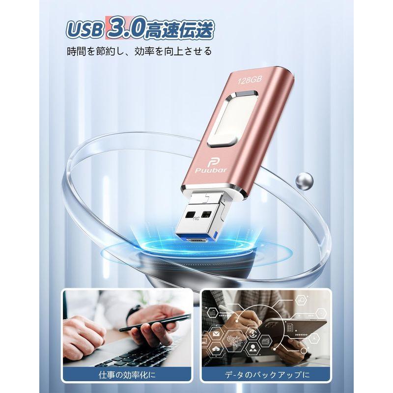 多機能データ管理128GB USBメモリー 4in1 iphone対応usbメモリUSB 3.0 フラッシュドライブ IOS/USB/Typ｜keywest-store｜02