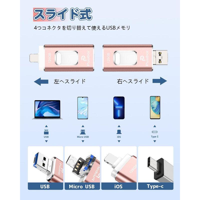 多機能データ管理128GB USBメモリー 4in1 iphone対応usbメモリUSB 3.0 フラッシュドライブ IOS/USB/Typ｜keywest-store｜05