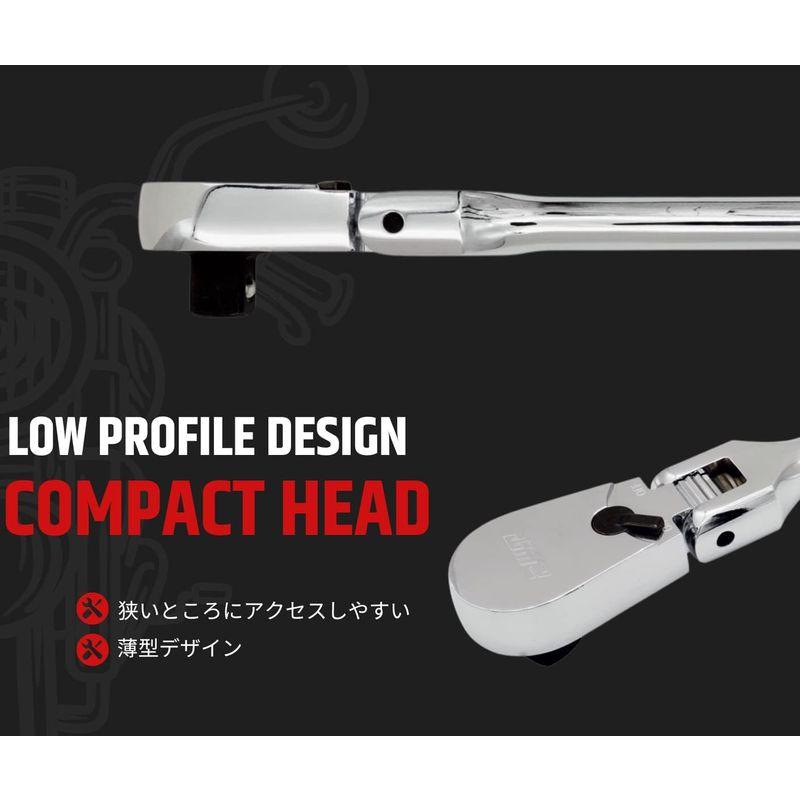 PWT ラチェットハンドル ソケットレンチ 首振り ロング 差込角 9.5mm 3/8インチ 9段階フレックス 長さ12インチ 90枚ギア｜keywest-store｜05