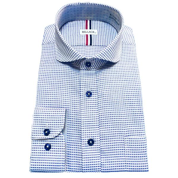 メンズワイシャツ 長袖 形態安定 ブルー ギンガムチェック ラウンド ホリゾンタル ワイドカラー シャツ ビジネス お洒落着 Kf66 4 最大 オフ