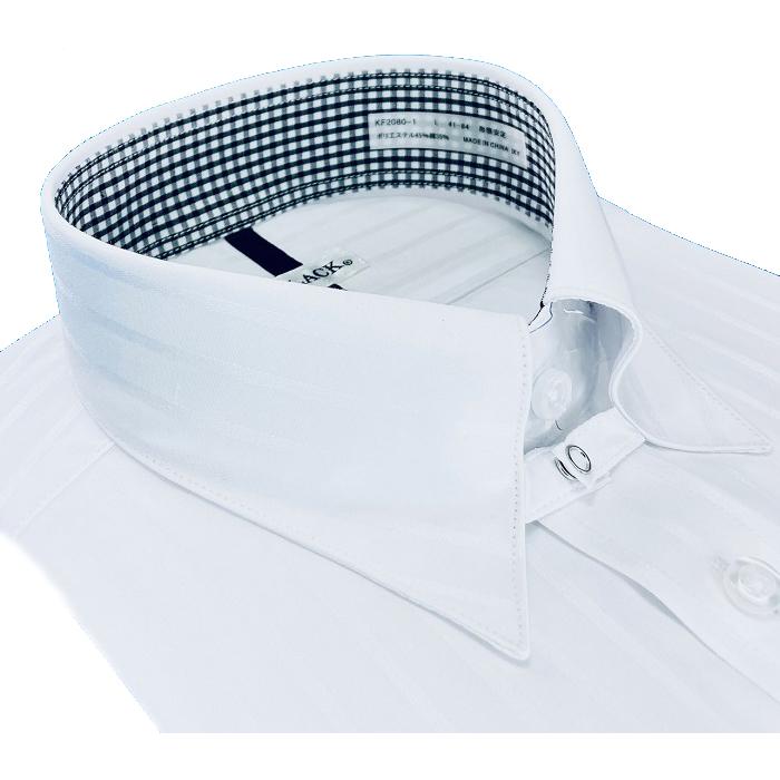 ワイシャツ 長袖 メンズ ドレスシャツ 形態安定 白ドビー ストライプ レギュラー タブカラー シャツ ビジネス お洒落着 kf2080-1｜kfplan｜02