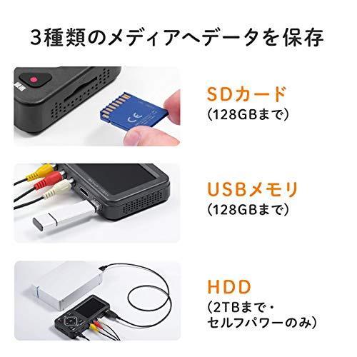 サンワダイレクト ビデオキャプチャー デジタル保存 PC不要 USB/SD/HDD 保存 HDMIでテレビ出力 モニター付き 400-MEDI029 また