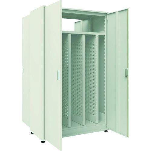 (個別送料2000円)(直送品)TRUSCO M3型ユニット中量棚 両面タイプ 両開き扉 側板付 H2100XW1200 パンチングパネル4枚付 単体 M3-WU7464P4-GR