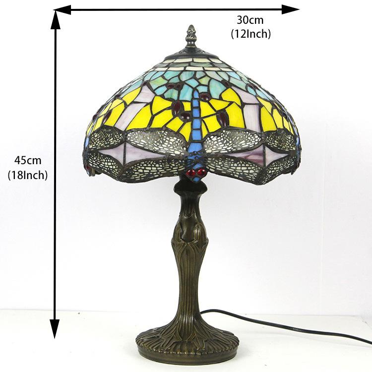 ガラス工芸 卓上ランプ 豪華 テーブルランプ ステンドグラス レトロ おしゃれ アンティーク 花柄 書斎 寝室 LED対応 綺麗な卓上照明 照明器具_2