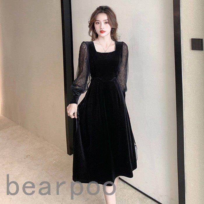 史上最も激安 きれいめ 秋冬 ワンピース ぽっちゃり ドレス 結婚式 大きいサイズ ベルベット 韓国 ママ 入学式 卒業式コーデ 女性 服装 祝賀会 3l 2l L M S 長袖 個性的 黒 ワンピース カラー ブラック系 Michiganestateplanning Com