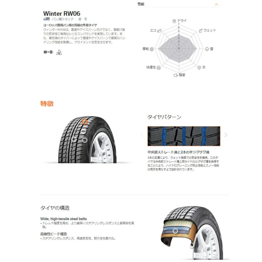 送料無料 ハンコック スタッドレスタイヤ 冬タイヤ HANKOOK Winter RW06 145/R12C 6PR 【4本セット 新品】｜kgfax17654｜02