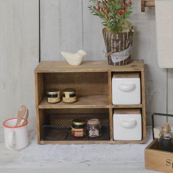 アンティークな木製スパイスラック 2引き出し付き 前面観音開き