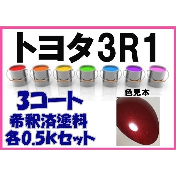 トヨタ3R1　塗料　3コート　レッドマイカクリスタルシャイン　レクサスIS　希釈済　カラーナンバー　カラーコード　3R1｜khkikaku