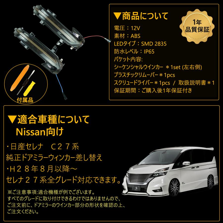 セレナC27 シーケンシャルウインカー 流れるウインカー LEDポジション