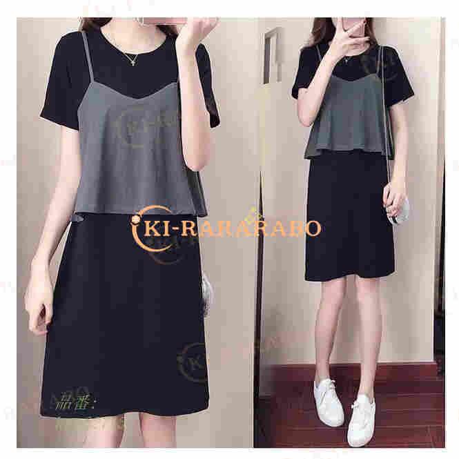 ファッション メール便可 取り寄せ ワンピース レディース 夏 半袖ワンピース 40代 着痩せ Aラインワンピース 通勤 体型カバー オシャレ 韓国風 フェイクレイヤード ロング丈 大きいサイズ L24vkpa3u3 Www Blutronic Com