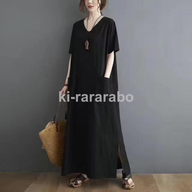 ワンピース レディース リネンワンピース Vネック スリット マキシワンピース 大きいサイズ ゆったり 綿麻混ワンピース 夏 ロングワンピース Wps きららラボ 通販 Yahoo ショッピング