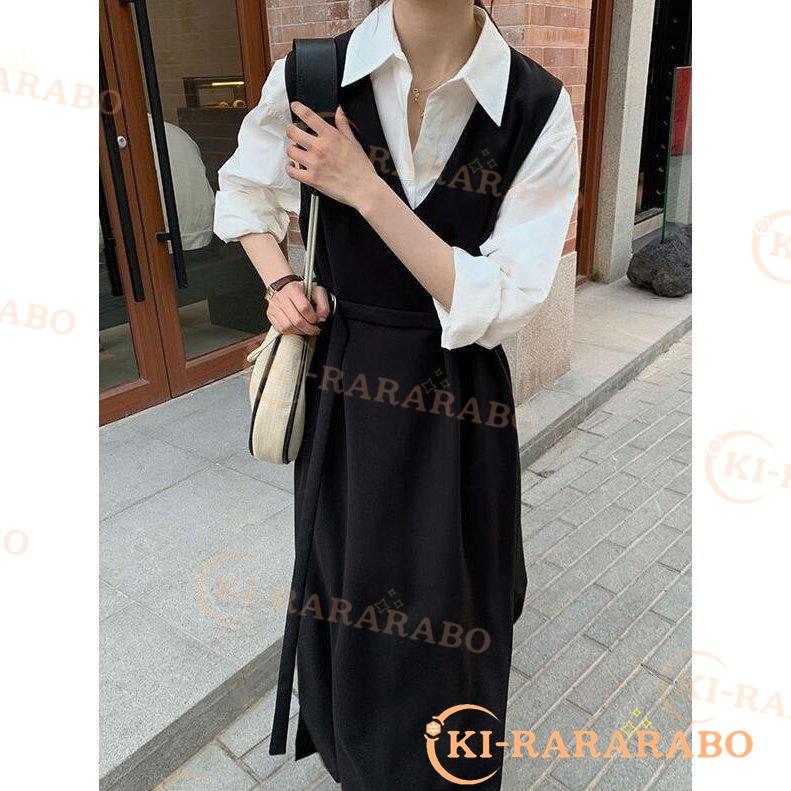 ワンピース ラップワンピ レディース ジャンパースカート 秋 冬 袖なし ロング丈 スカート サロペット オールインワン 可愛い ブラック21秋冬新作 フリー 中古