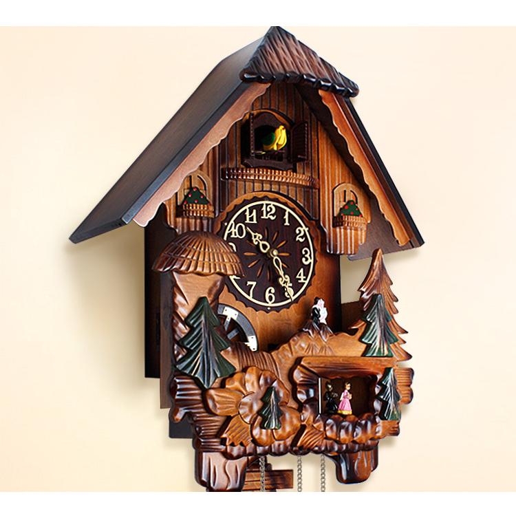 無垢材の鳩時計 多機能 ヨーロピアンスタイル はと時計 ハト時計