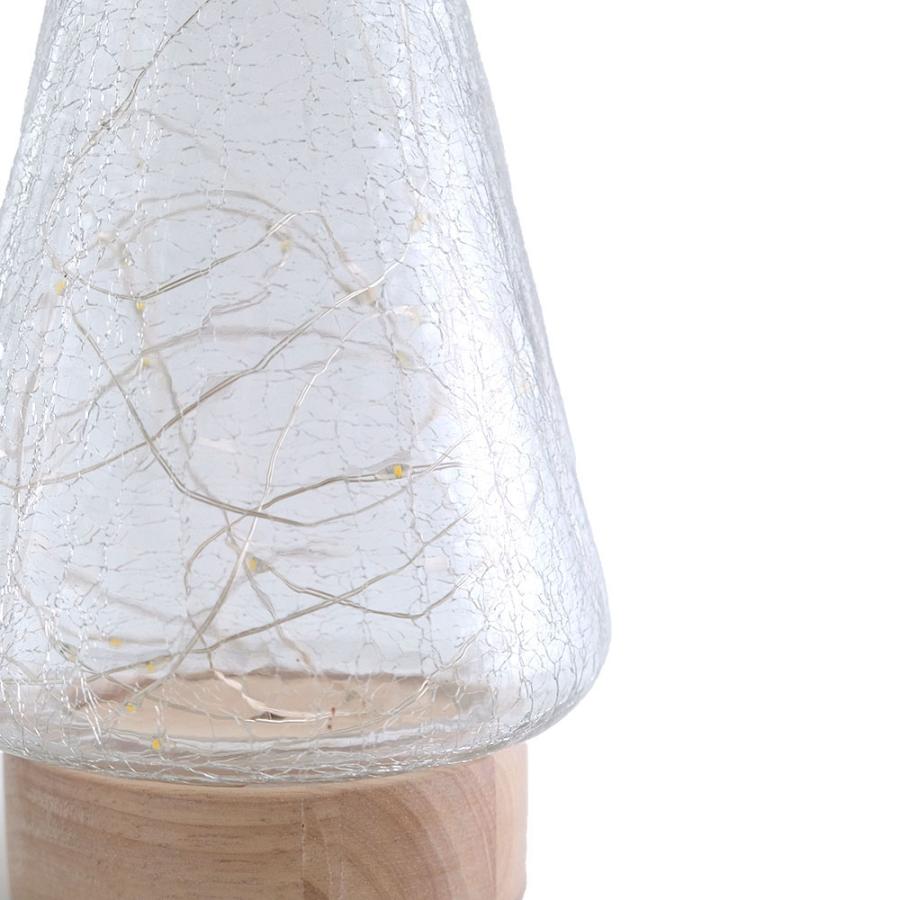 クラックガラス LEDランプ 卓上ライト 電池式 三角錐 木製土台 ガラス