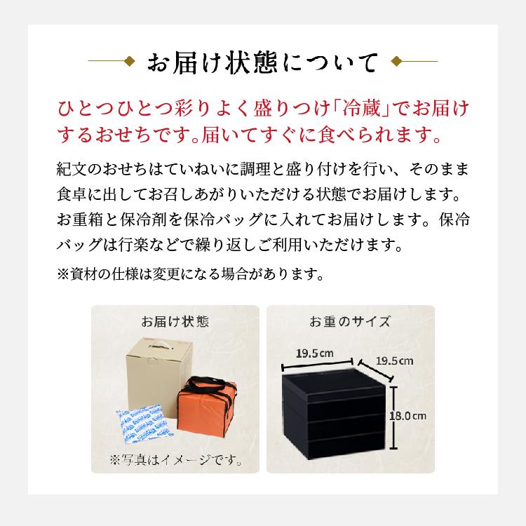 おせち お節 御節 おせち料理2024 冷蔵・お重詰め 予約 紀文 三段重「祝の幸」 盛付済 4-5人前 送料無料｜kibun-shop｜16