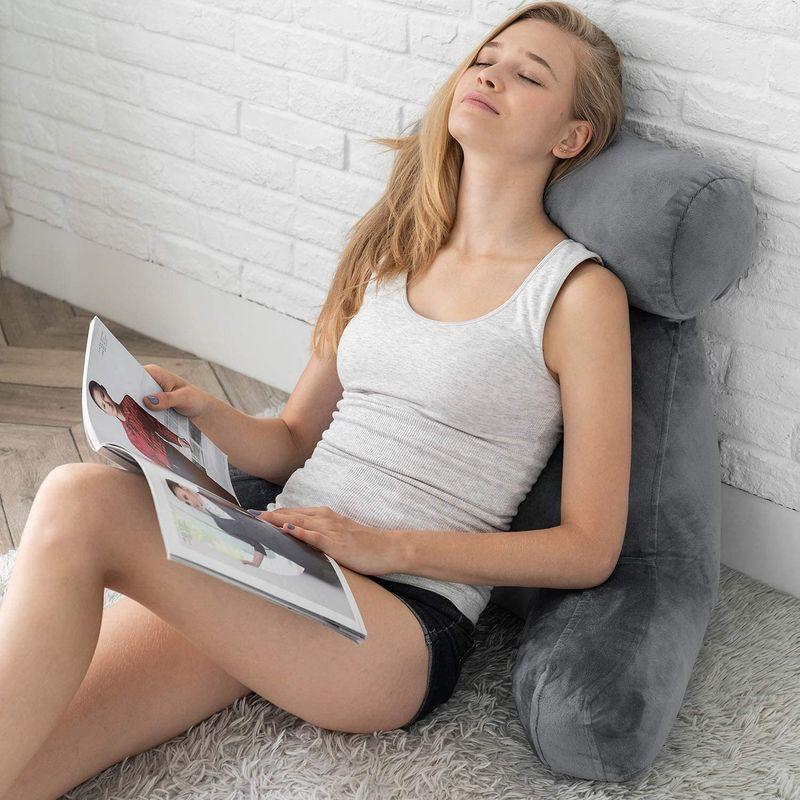 ZOEMO背もたれ付き読書枕、腰に優しい読書 クッション、ヘッドレストネックロールと小物入りポケット付き 、取り外し可能なカバー座る枕 … 腰に優しい読書 クッション ヘッドレストネックロールと小物入りポケット付き 取り外し可能なカバー座る枕 …