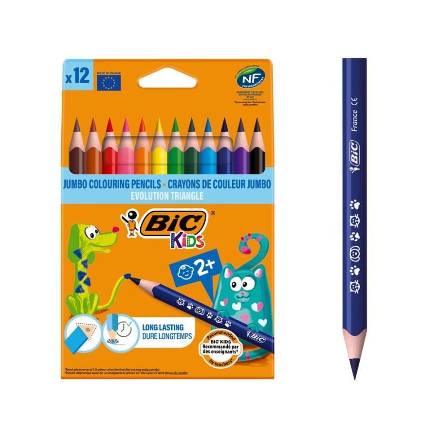 Bicジャパン ビックキッズ 色鉛筆 12色 三角軸 鉛筆削り付 BKEVOTRI12E