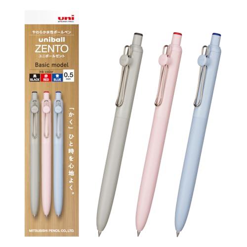 三菱鉛筆 水性ボールペン uniball ZENTO ベーシック 0.5 黒赤青3本