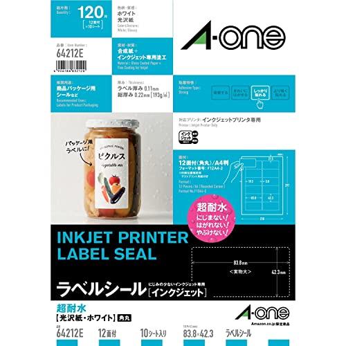 エーワン ラベルシール インクジェット 超耐水 光沢紙 12面 10シート