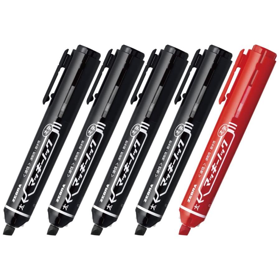 ゼブラ 油性マーカー マッキーノック 太字 黒4本赤1本セット P-YYSB6