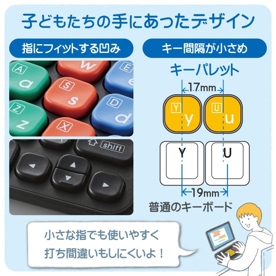 エレコム 有線キーボード 子供用 パソコン学習 プログラミング KEY PALETTO キーパレット 大阪電気通信大学 兼宗進副学長監修 抗菌 よみ｜kichibei0510｜04