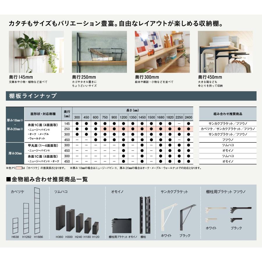 ウッドワン 棚板 ニュージーパイン無垢材 ミディアムブラウン色 糸面 [長さ1450x奥行450x厚み18mm] MTR1450N-C1I-MB_4