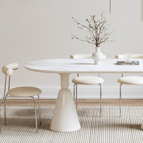 8%OFFクーポン★ダイニングテーブル セラミックテーブル ホワイト 食卓 食事テーブル 大理石柄 幅130 140 160 180cm 楕円形 会議テーブル 高級感 2本脚 |  | 01