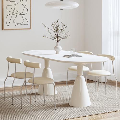 8%OFFクーポン★ダイニングテーブル セラミックテーブル ホワイト 食卓 食事テーブル 大理石柄 幅130 140 160 180cm 楕円形 会議テーブル 高級感 2本脚 |  | 02