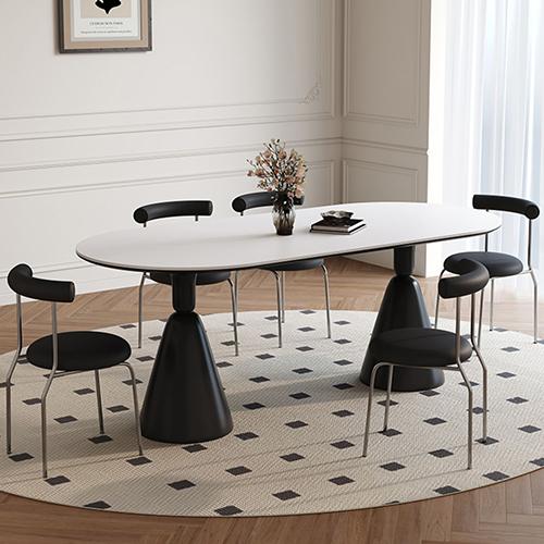 8%OFFクーポン★ダイニングテーブル セラミックテーブル ホワイト 食卓 食事テーブル 大理石柄 幅130 140 160 180cm 楕円形 会議テーブル 高級感 2本脚 |  | 03