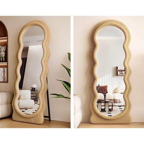 クリーム色 ウェーブミラー 立掛け鏡 姿見鏡 全身鏡 160cm x