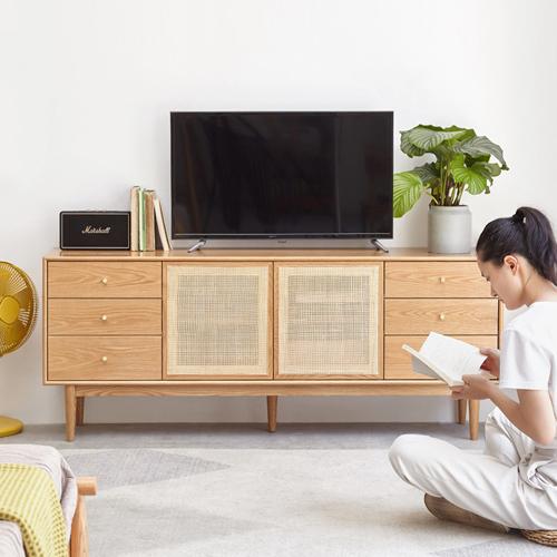 テレビ台 キャビネット 籐編み 天然木 無垢材 ナチュラル ラタン 収納
