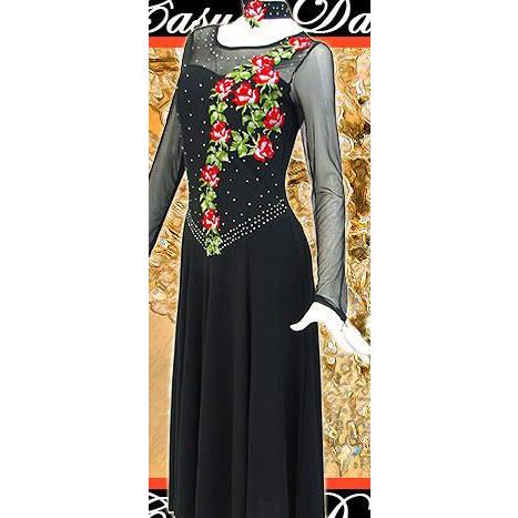 バラ刺繍ゴージャス石付き切替ドレス