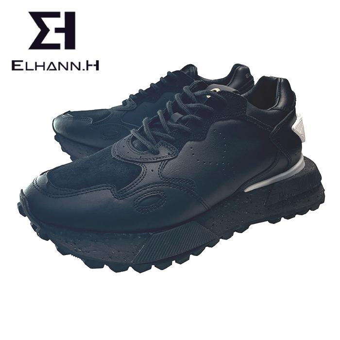 エラン スニーカー メンズ ELHANN.H NSJ358J BB レザーテックスニーカー BLACK ブラック サステナブル 正規取扱店
