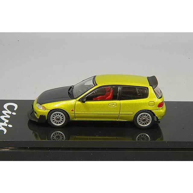 ミニカー/完成品 ホビージャパン 1/64 ホンダシビック EG6 JDM STYLE / メッシュホイール イエローメタリック｜kidbox｜02