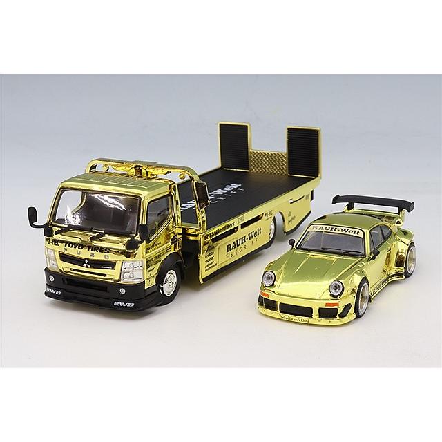XCARTOYS x ポップレース 1/64 RWB 930 ふそう積載車 POP RACE x XCARTOYS 1/64 RWB 930 & 三菱 FUSO 車載トラック ゴールド