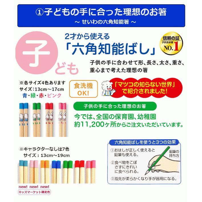 六角知能箸 子供用 箸 日本製 すべらない竹箸 箸匠せいわ 日本製箸ポポとミミ 13〜17センチ 4色 ネコポス あすつく｜kids-m-yh｜02