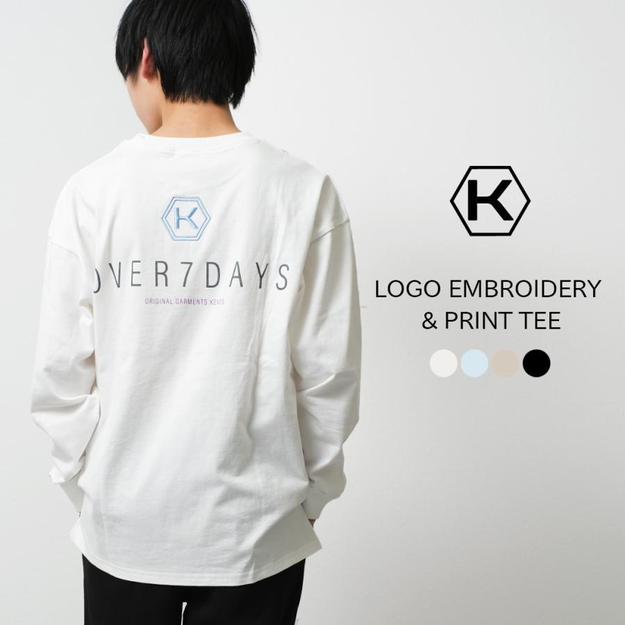 メンズ ロゴ刺繍&プリントロングTシャツ ビッグシルエット メンズ ロゴ刺繍&プリントロングTシャツ ビッグシルエット