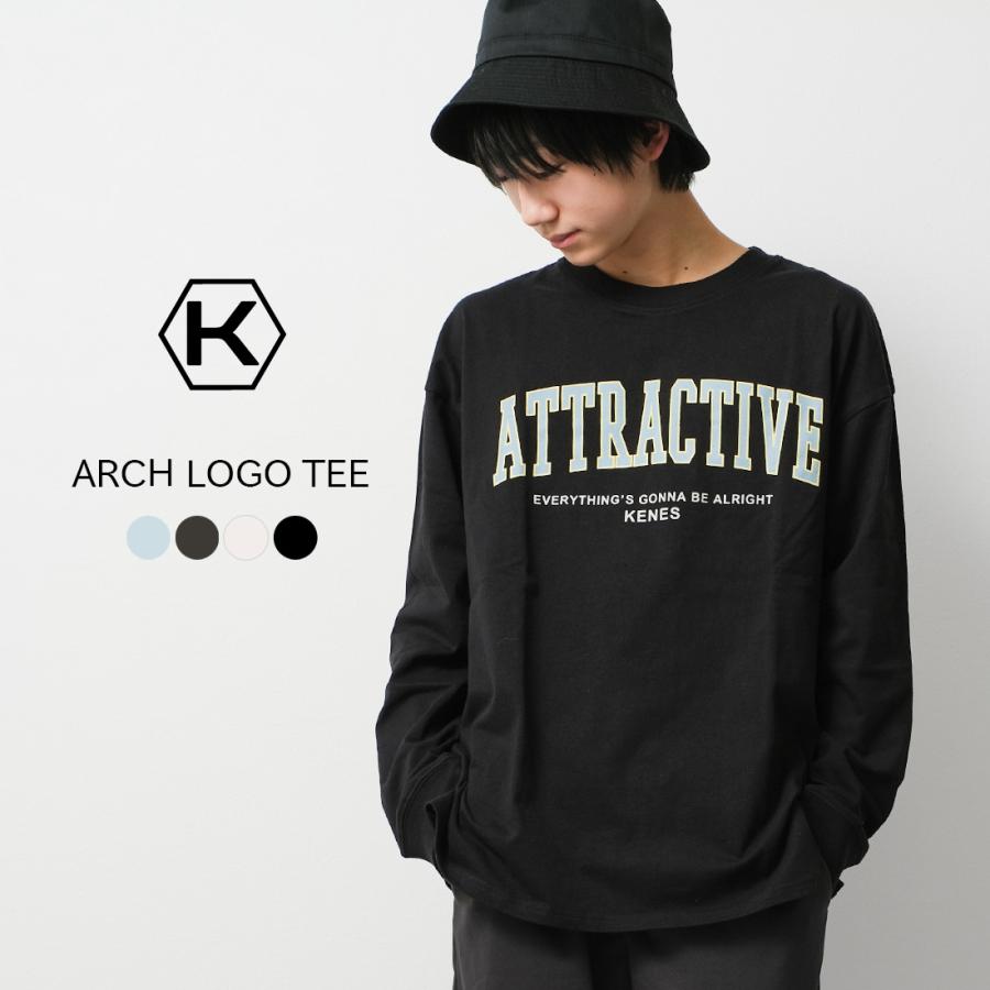 メンズ アーチロゴプリントロングTシャツ ビッグシルエットトップス