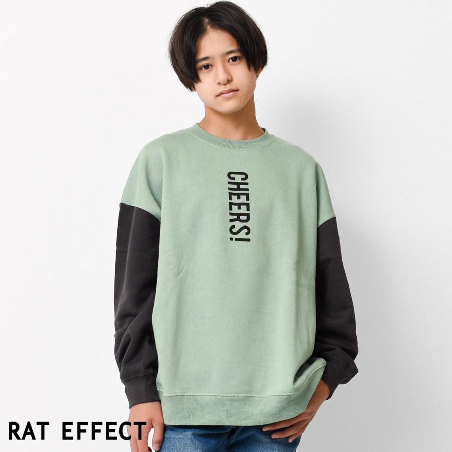 RAT EFFECT 子供服 裏起毛 タテロゴプリントトレーナー