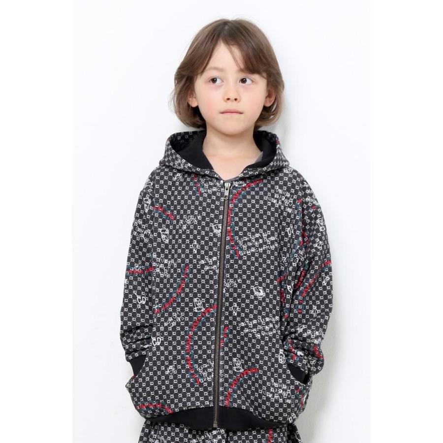コンベックス 子供服 総柄 BIG ZIP パーカー 長袖 フード 110 120cm 黒 