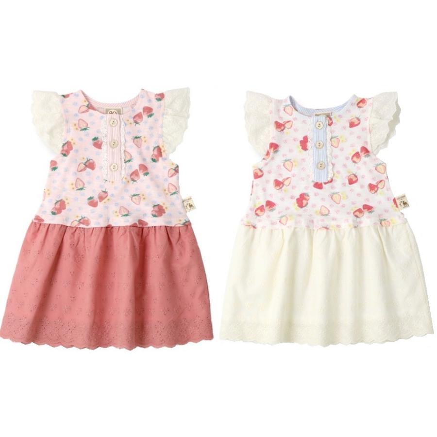 子供服 ベビー 女の子 キッズ 80cm 90cm 95cm 半袖 ワンピース いちご柄 レース 切り替え ピンク 白 夏 イチゴ 苺 ストロベリー 2405 キッズ バード 通販 Yahoo ショッピング